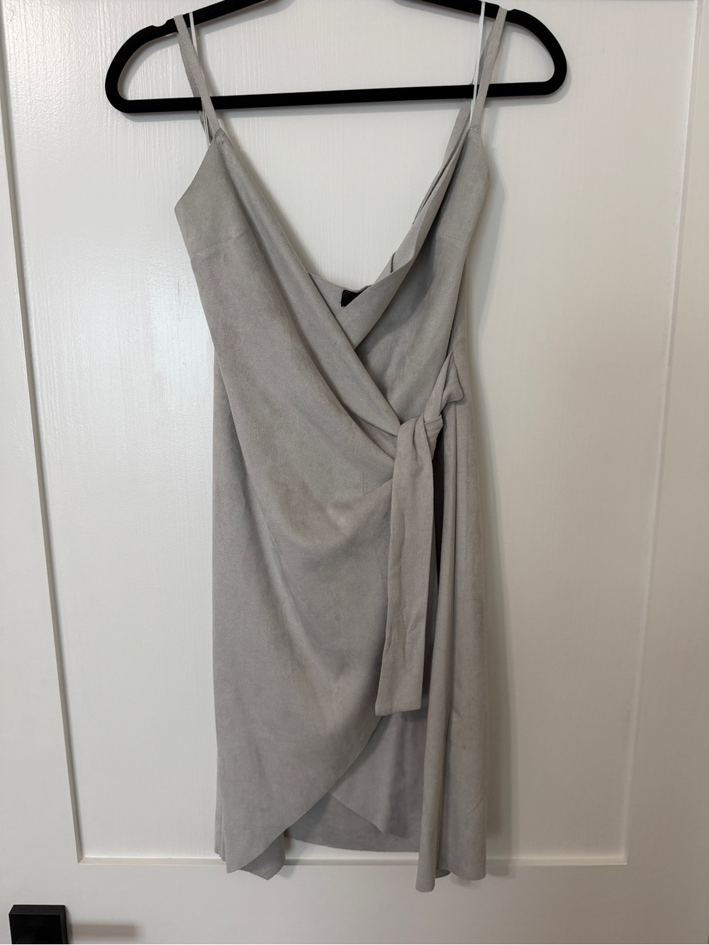 Missguided Silver (Grey) Faux Suede Wrap Midi Dress Side Tie Size US 6 (UK 10)